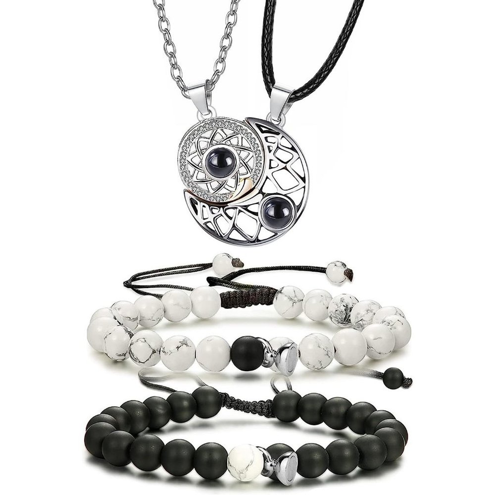 NEW 4Pcs Couples Bracelet Necklace Set Matching His and Hers Promise Lov…